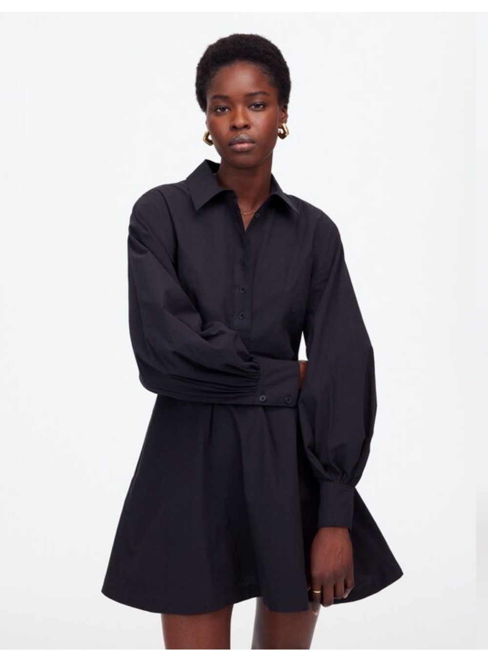 Madewell Seamed Long-Sleeve Mini Shirtdress Jet Black Women’s Size 8